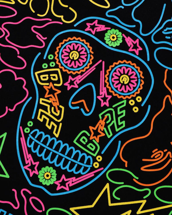 T Shirts Bape Halloween Neon Mexican Skull Noir Homme | EJM-76951640