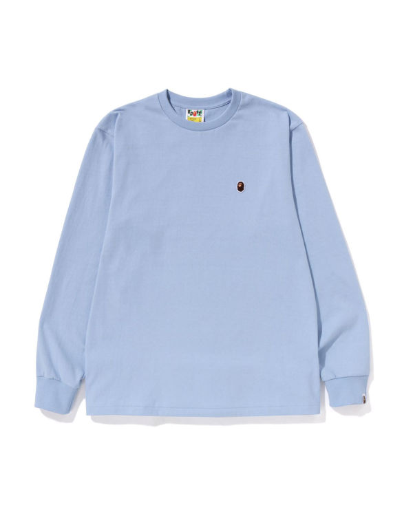 T Shirts Bape Ape Head One Point L/S Bleu Clair Homme | PFK-36839931