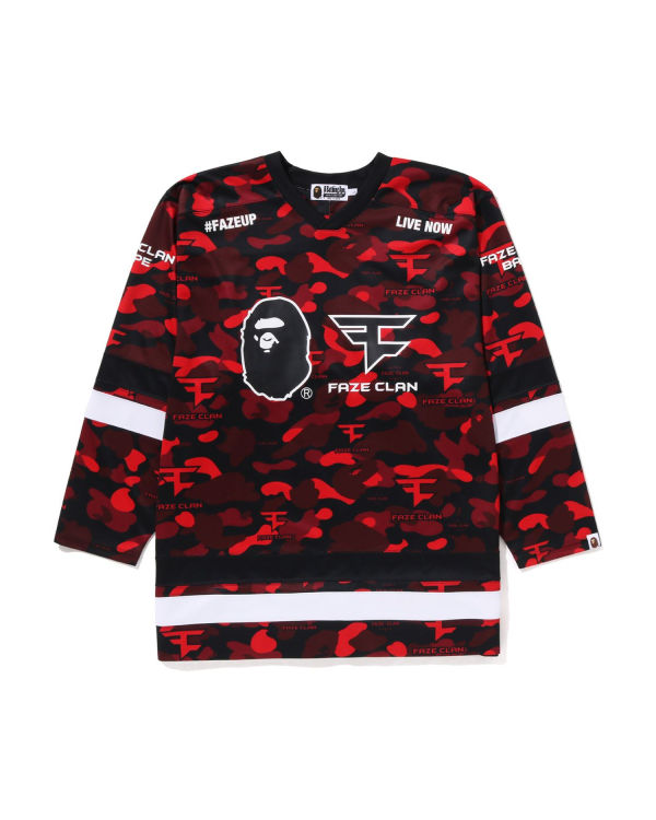 T Shirts Bape X Faze Clan Hockey L/S Rouge Clair Homme | URB-83079830