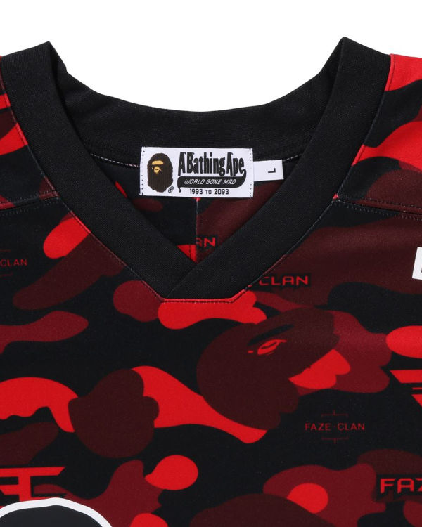 T Shirts Bape X Faze Clan Hockey L/S Rouge Clair Homme | URB-83079830