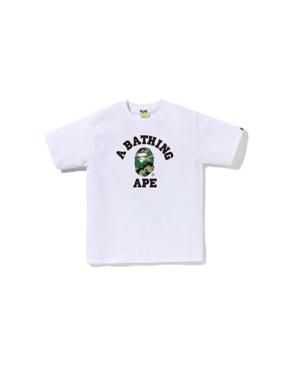 T Shirts Bape Woodland and Camo College Blanche Homme | CLR-55582918