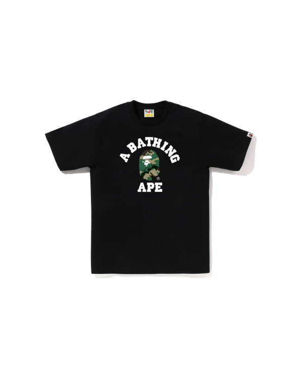 T Shirts Bape Woodland and Camo College Noir Homme | HDR-43574465